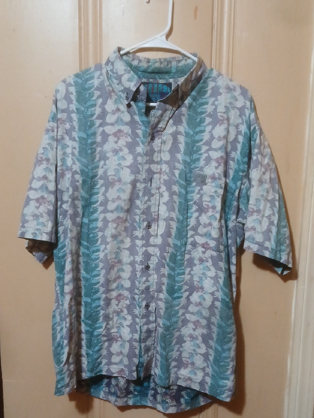 Men's Casual Short-Sleeve Floral Button-Down Shirt - Teal & Gray